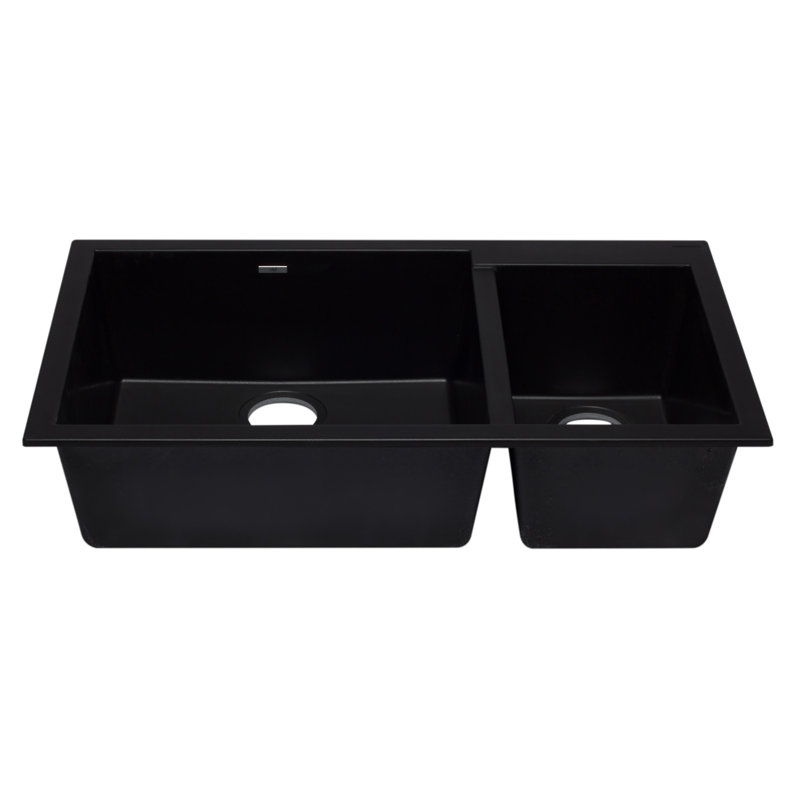33.88'' L Double Bowl Granite Kitchen Sink, Black