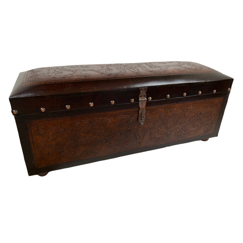 Raylee Genuine Leather Upholstered Storage Bench