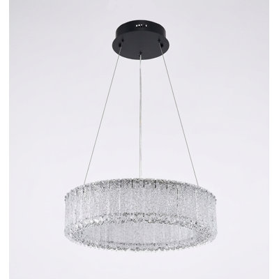 Lustre 1 lumière DEL noire avec cristaux transparents