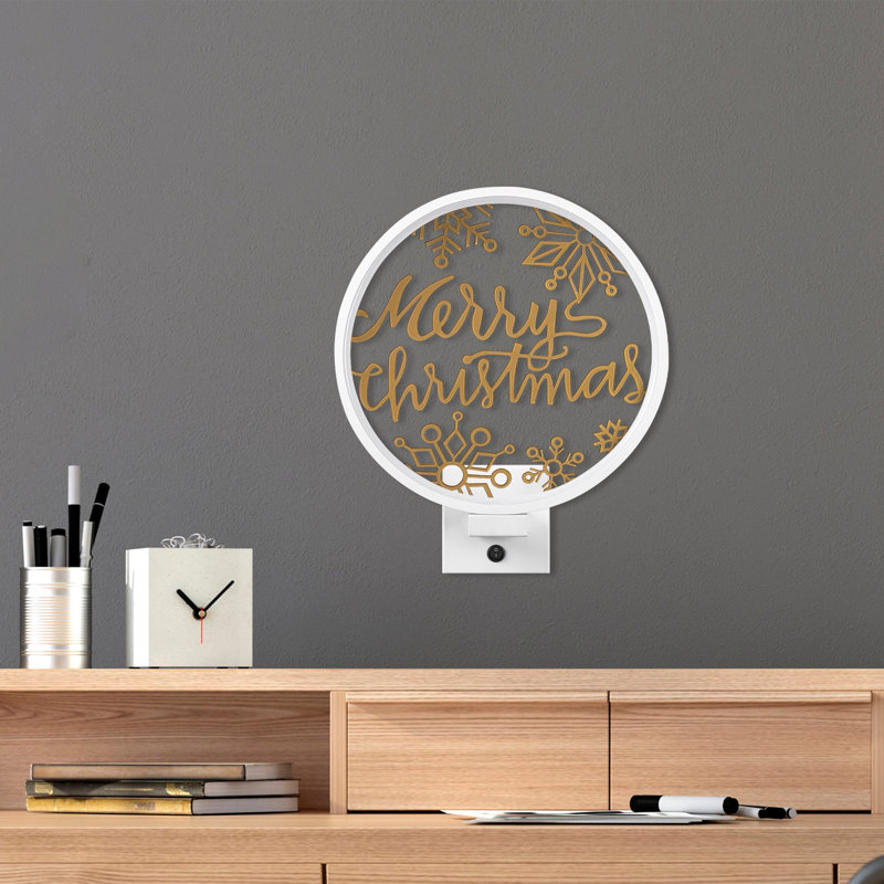 Lampe murale élégante, 100% métal, 11,8 x 14,2 x 3,9 pouces | Finition blanche et dorée, IP 44, 12 W maximum | Comprend un interrupteur marche / arrêt, un câble de 6,6 pi | Parfait pour les décorations glamour, les citations et l'ambiance des Fêtes