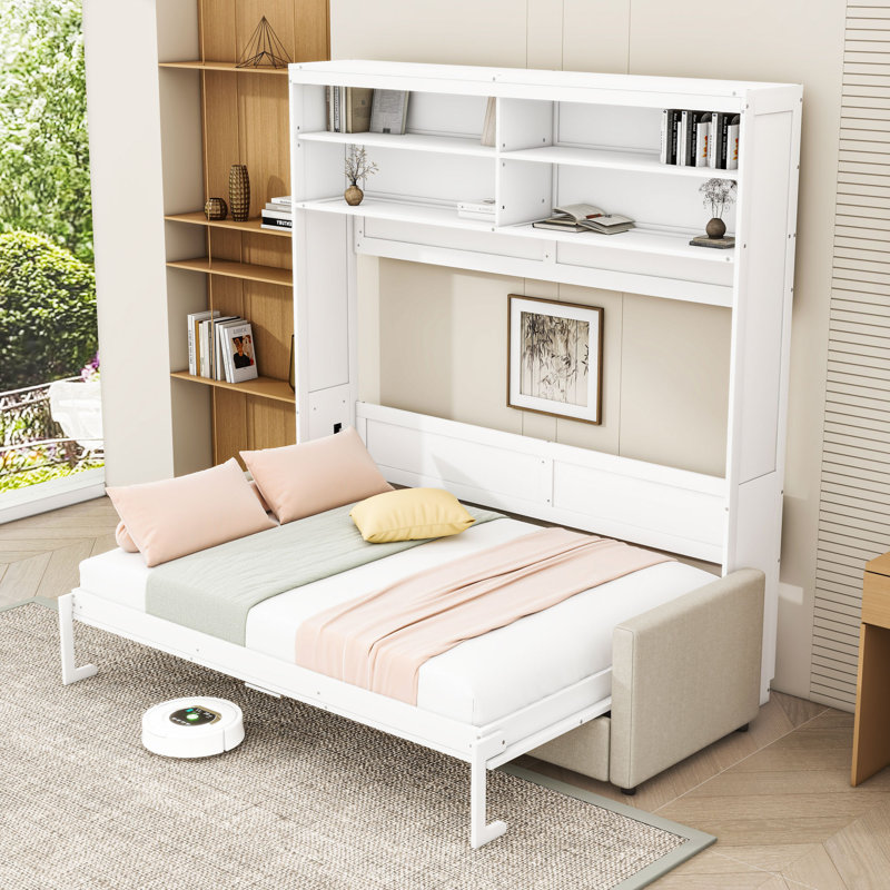 Grand lit escamotable avec canapé, Blanc