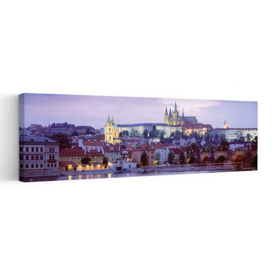 Castle Lit Up At Dusk Hradcany Castle Prague Czech Republic by Frank Chmura - Wrapped Canvas Panoramic Print