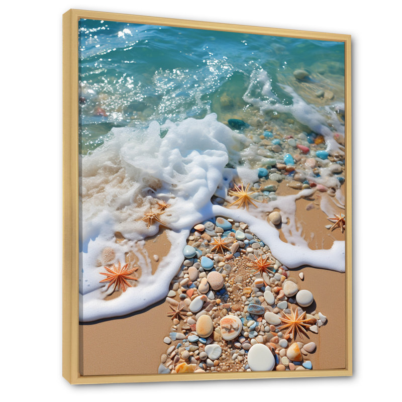 Xhuliana Turquoise Beach Seashell II, H 32 po x l 24 po x P 1 po, Cadre naturel flottant