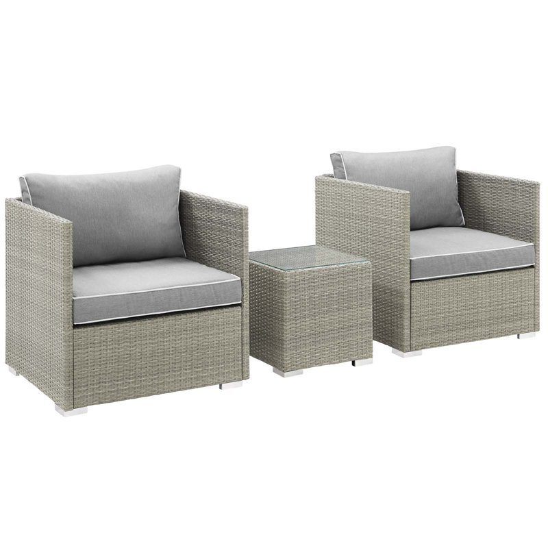 Gray 2-Person Resin Wicker Patio Set with Cushions
