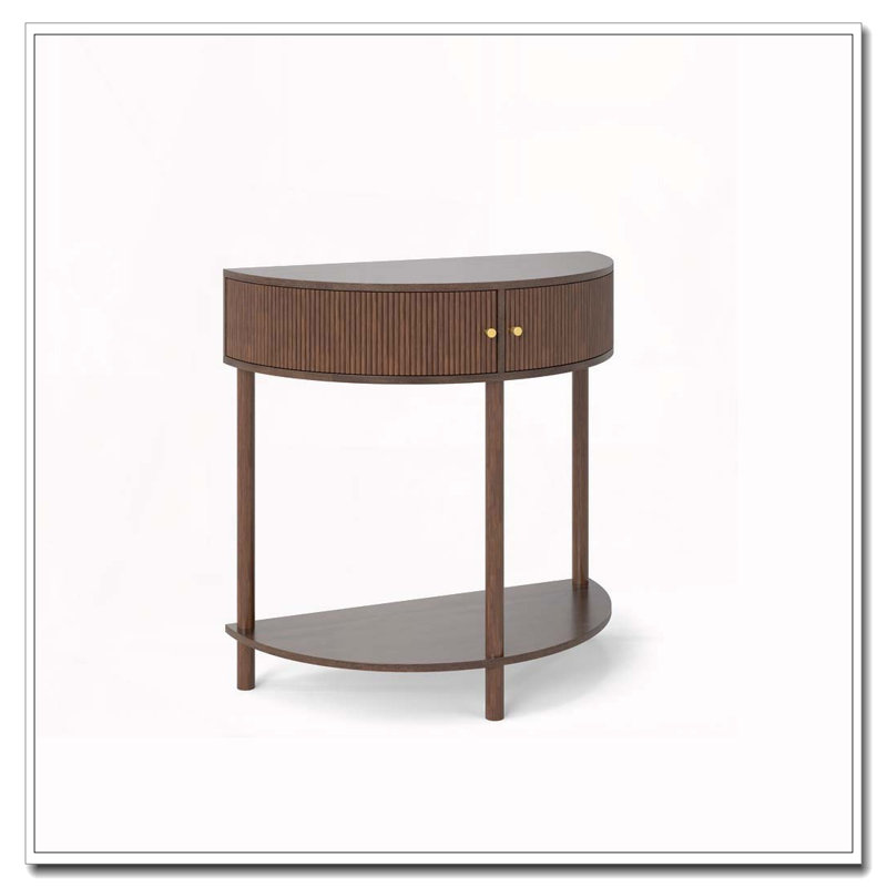 Console Table Half Moon Design End Table With 2 Storage Drawers And Bottom Shelf For Living Room, Bedroom, Study, Hallway