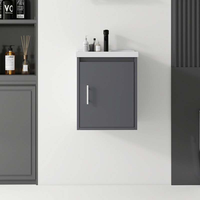 Meuble-lavabo flottant avec lavabo, porte à fermeture en douceur, lavabo en céramique, contreplaqué, Dark Grey, 16"