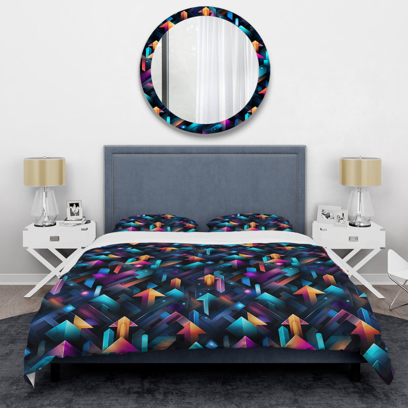Ensemble de housse de couette bleu et mauve, Housse de couette simple + 1 taie décorative stan