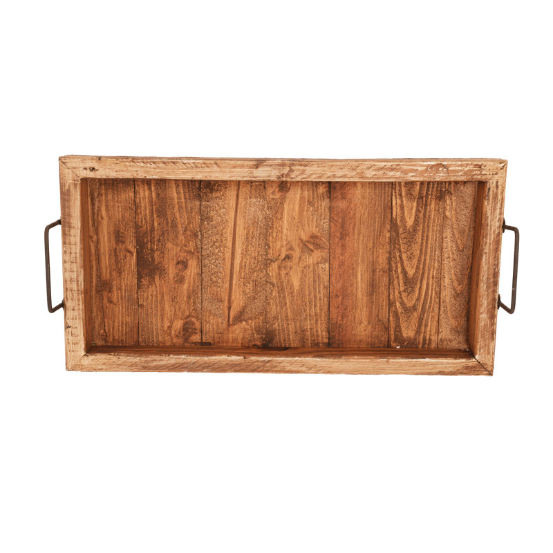 Plateau de service rectangulaire en bois Hudson - blanc antique, Brun / Beige