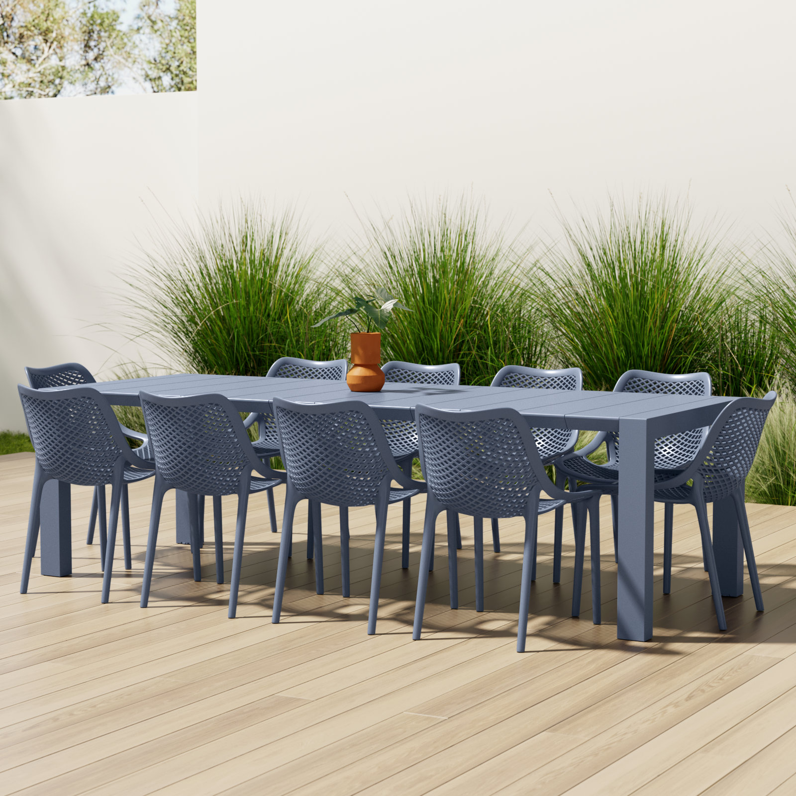 Farrah 102" Patio Dining Set, Dark Gray