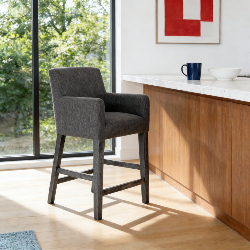 Tabouret de bar 26 po à hauteur de comptoir, structure contemporaine en bois d'hévéa, assemblage requis, Gris
