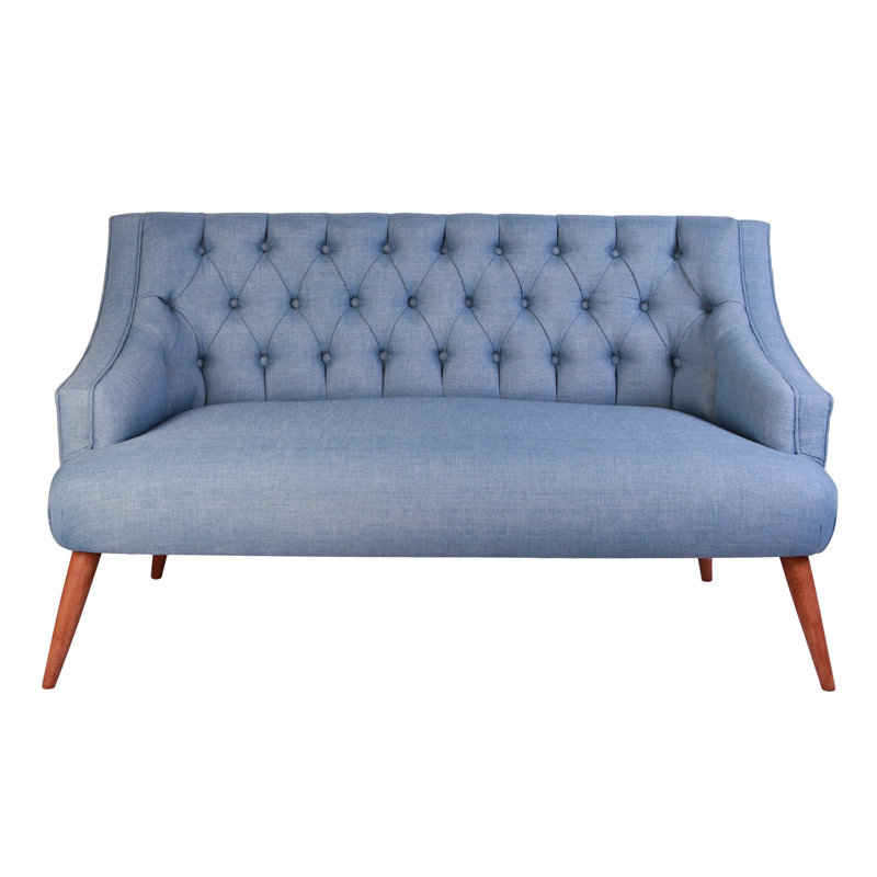 Canapé moderne 2 places, bleu indigo, 55,1 po x 31,1 po x 27,6 po | Structure en bois massif et pieds en bois de charme | Tissu 100% polyester facile à nettoyer | Style rustique et hôtelier, parfait pour les salons et les salons