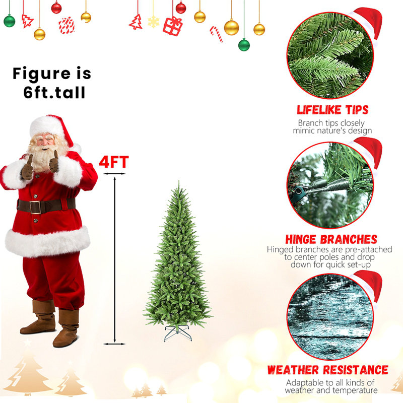 9FT Slim Christmas Tree – 2152 Tips, PE+PVC Branches, Hinged Design For Easy Setup, Stable Metal Stand – Ideal For Corners & Small Spaces