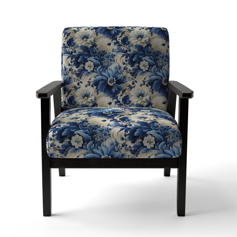 Chaise d'appoint florale Cobalt, Motif victorien de tourbillons bleu de cobalt roma