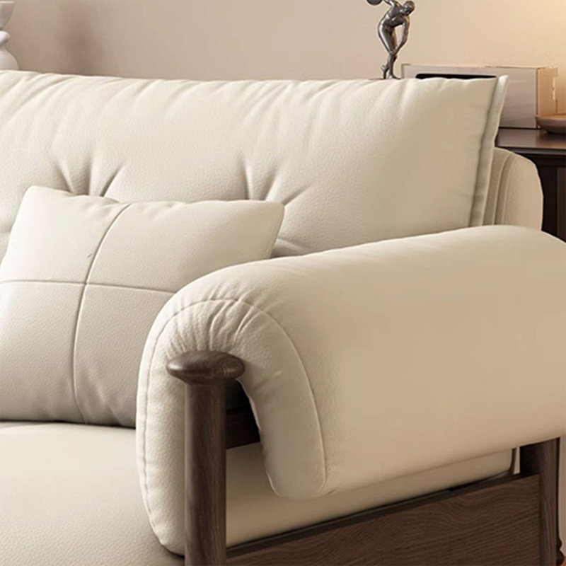 Canapé-lit extensible 83,46 po en cuir crème Napa avec structure en bois, 83.46"W*31.5"D*32.28"H