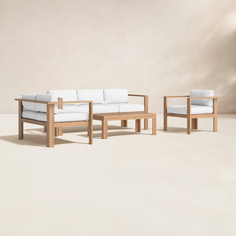 Ando 4 Piece Teak Sunbrella Sofa Set with Cushions, Canvas Natural Sunbrella® Canvas
