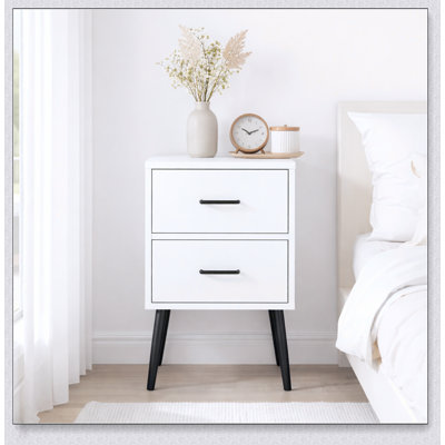 Table de chevet 2 tiroirs avec pieds et poignées en métal, table de chevet moderne, petite table de bout pour chambre à coucher, salon ou appartement