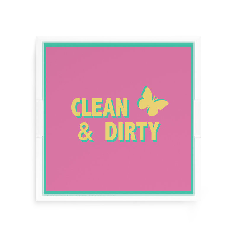 Plateau décoratif carré Clean And Dirtypink, 2" H x 12" W x 12" D, Pink/Yellow