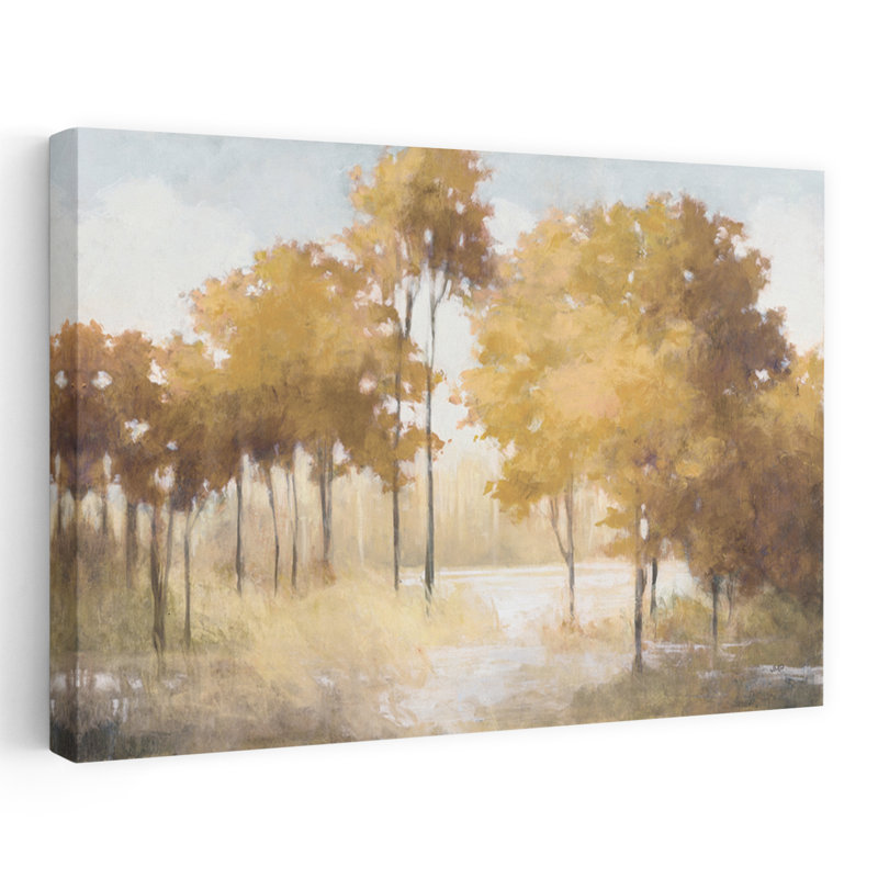 Automne lac doré contemporain bleu doré gris automne brun, H 24 po x l 16 po