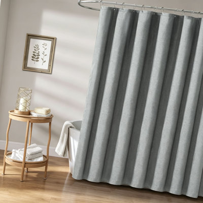 Fabric Shower Curtain, Linen Textured Heavy Duty Polyester Cloth Curtain with Plastic Hooks, Water Resistant, Wrinkle Resistant