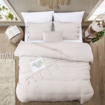  Stone Washed Pure Linen Herringbone Weave Duvet Cover Set