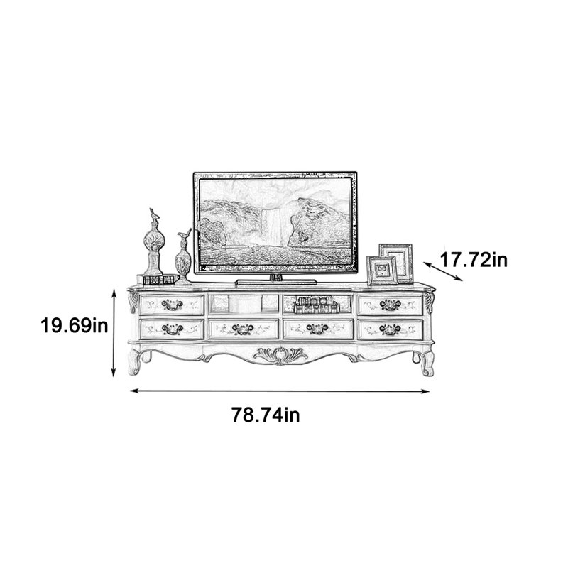 Meuble télé classique à poignée rétro, Champagne, 78.74"