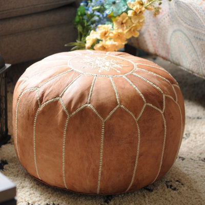 Pouf rond en cuir véritable de 20 po de largeur