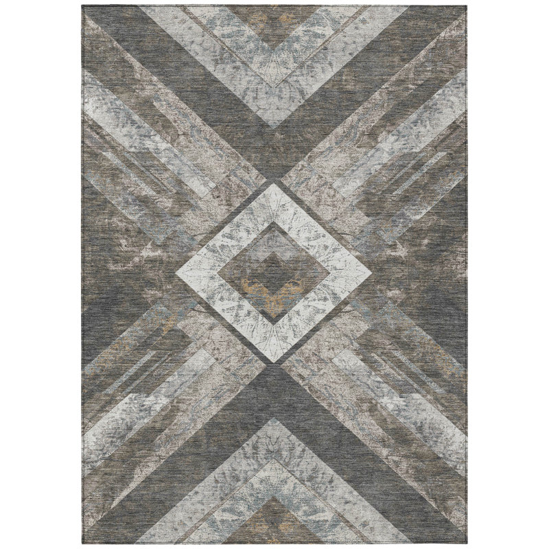 Machine Washable Indoor/Outdoor Xhevrie Brown Rug, Rectangle 10' x 14'