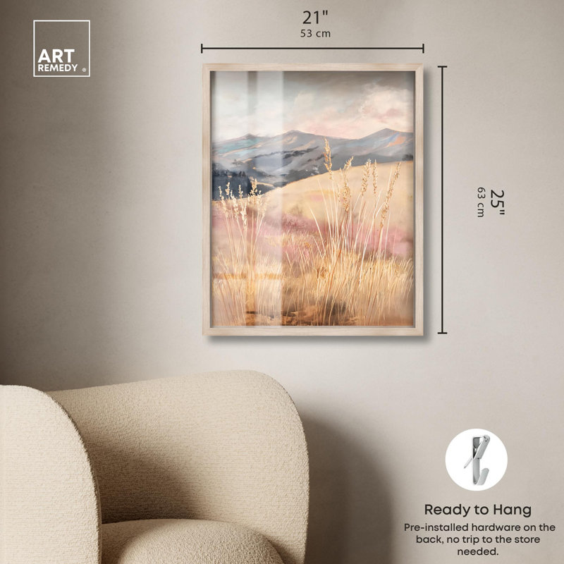 «Golden Grass Shadowbox Print» par Art Remedy, H 25 po x l 21 po, Crème, crème