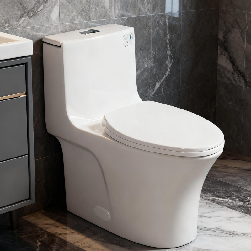 White Elongated Dual Flushing One-Piece Toilet  - 28.54 x 15.16 x 28.74