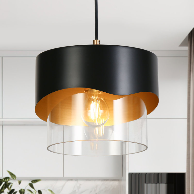1-Light Black Dimmable Single Pendant Light For Kitchen Island