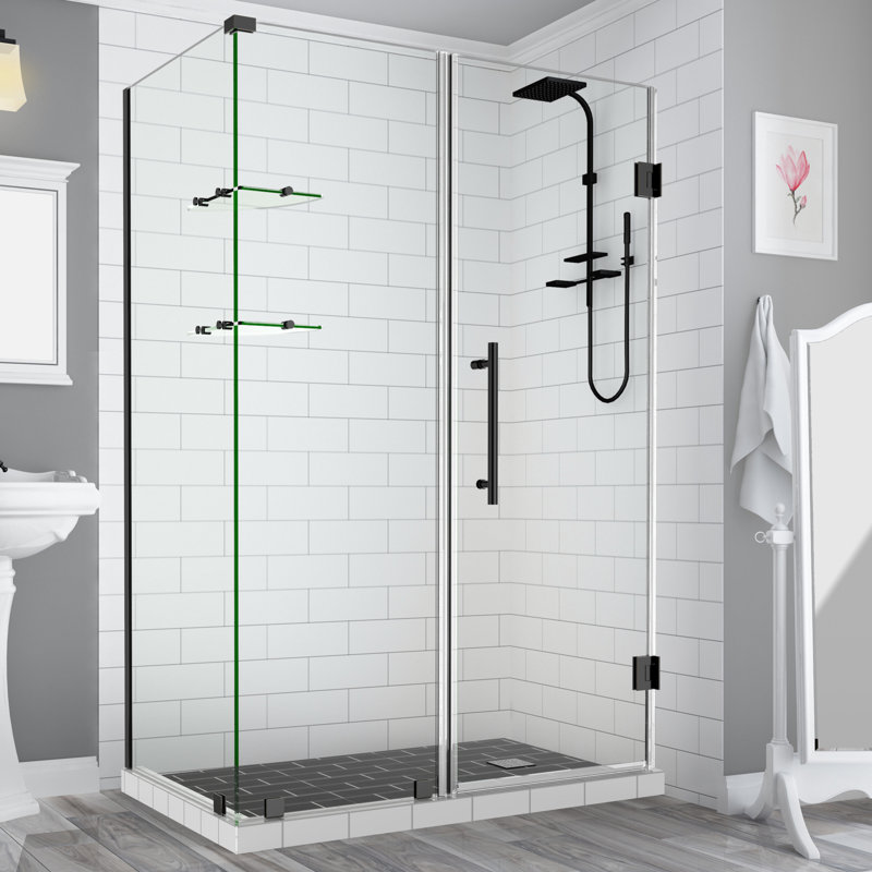 Matte Black Frameless Hinged Shower Enclosure with Clear Glass