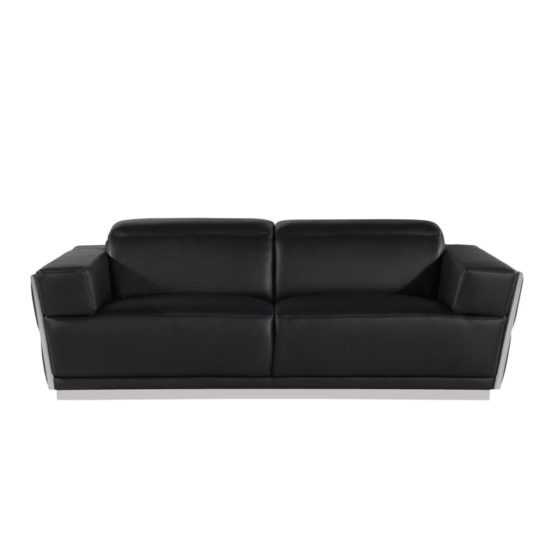 Sylvian Top Grain Genuine Italian Leather Sofa, Black, Chrome