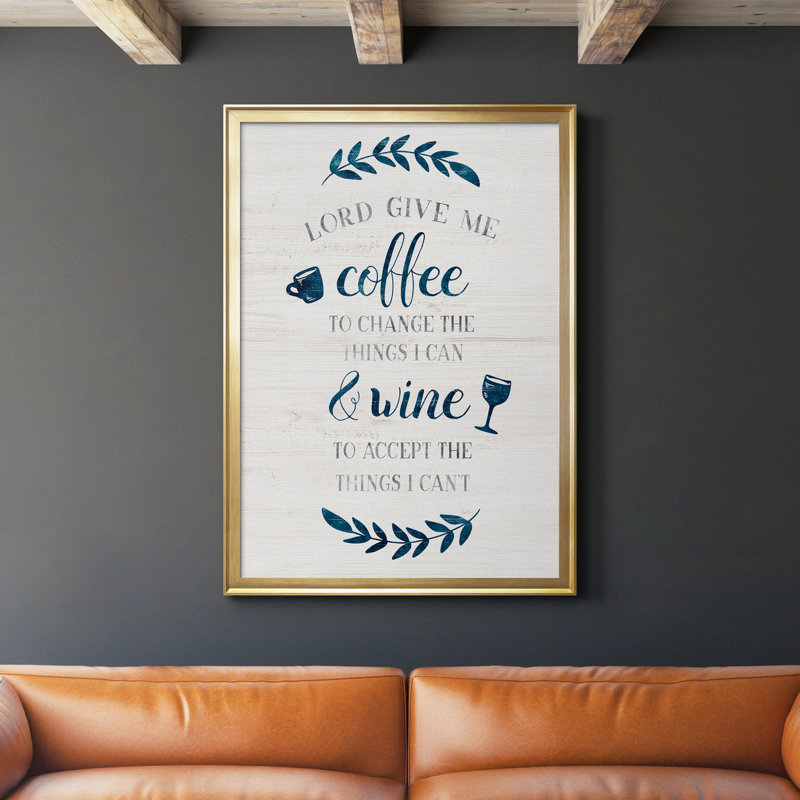 «Coffee and Wine», art textuel sur toile, Cadre doré, H 30,5 po x l 42,5 po x P 1,5 po