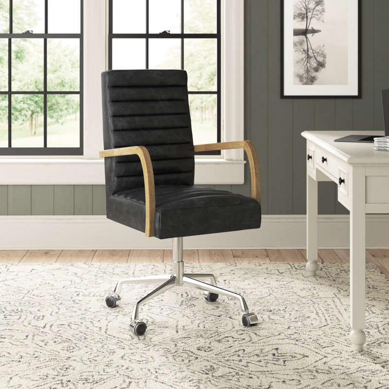 Genuine Leather Executive Chair, Smoky Black