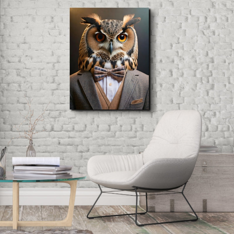 «Owl» sur toile, H 18 po x l 15 po