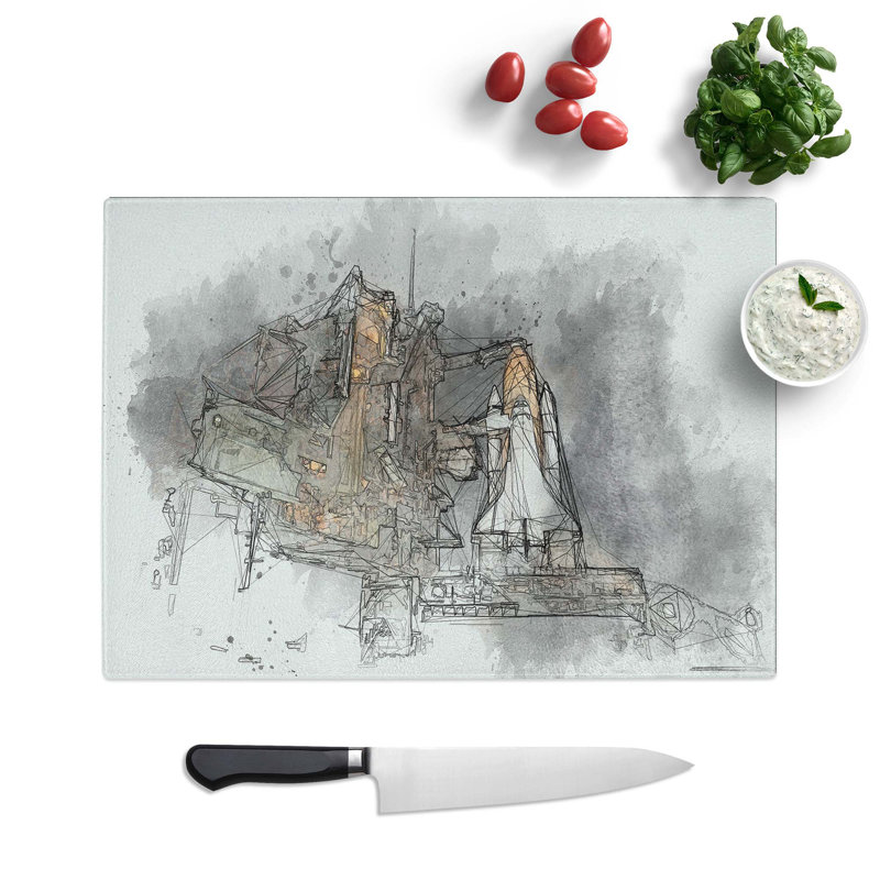 Tempered Glass Space Shuttle Endeavour Chopping Board, 39 cm W x 28.5 cm L