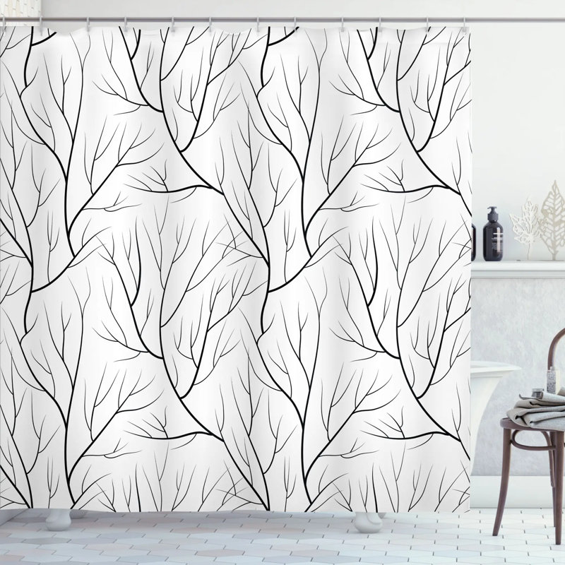  Winter Tree Leaf Nature Theme Leafless Delicate Branches Pattern Japanese Style Single Shower Curtain, 75" H x 69" W