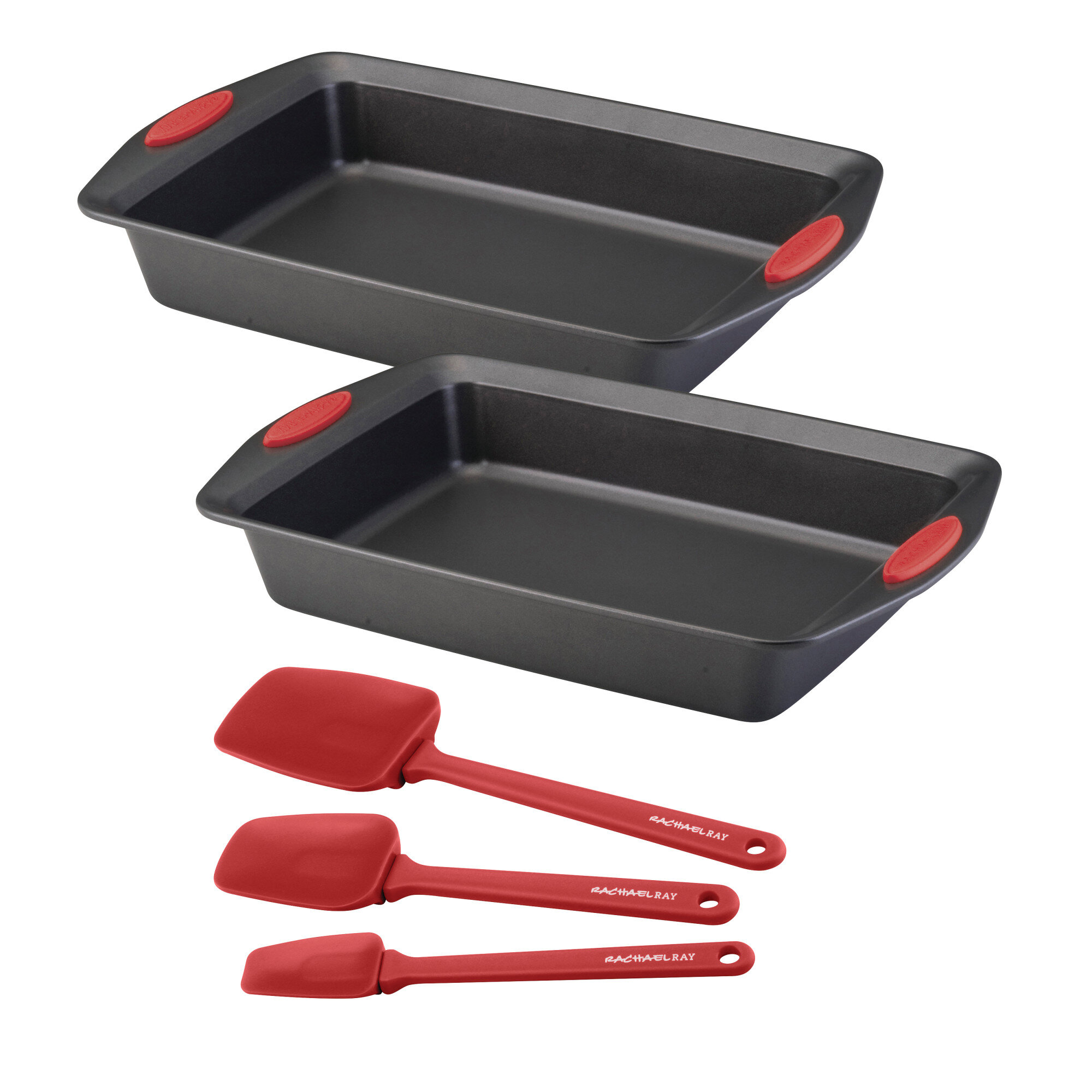 Rachael Ray Yum-o! 9-Inch by 13-Inch Nonstick Oven Lovin' Lasagna and Cake  Pans, Set of 2, Gray with Red Handles