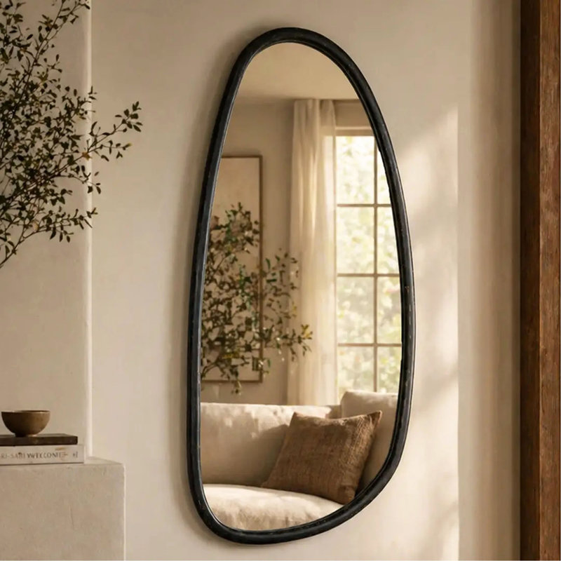 Miroir mural avec cadre en bois de manguier noir, 28 x 60 po
