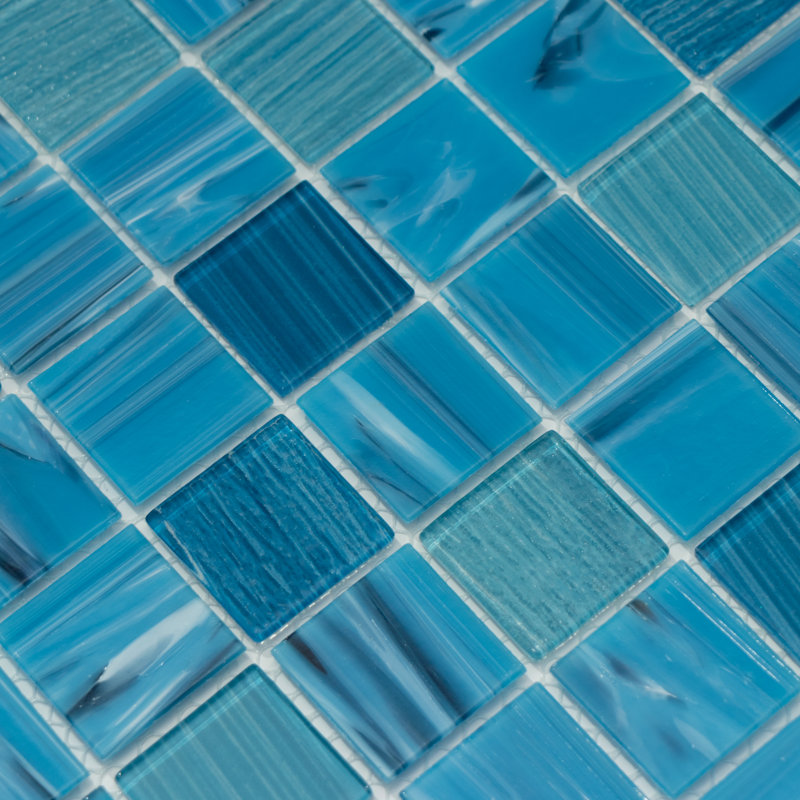 Premium Textured 1.4" X 1.4" Straight Edge Glass Mosaic Tile, Ocean Blue