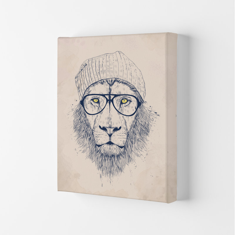 Cool Hipster Lion by Mercedes Lopes Charro - Print, 29.7cm H x 21cm W x 4cm D, Wrapped Canvas