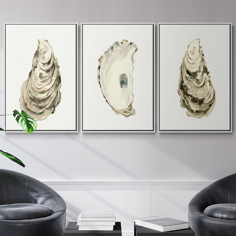 «Neutral Oyster Study I», ensemble de 3 toiles tendues avec châssis de qualité supérieure, Blanc, H 36 po x l 72 po