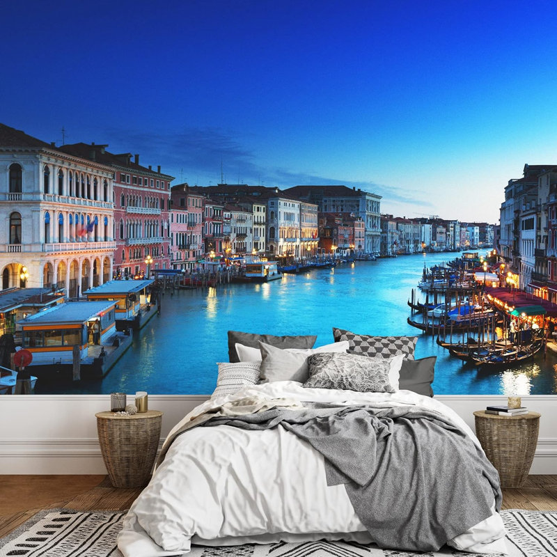 Coucher de soleil au crépuscule, néon, Venise, Italie, L 66 po x l 96 po