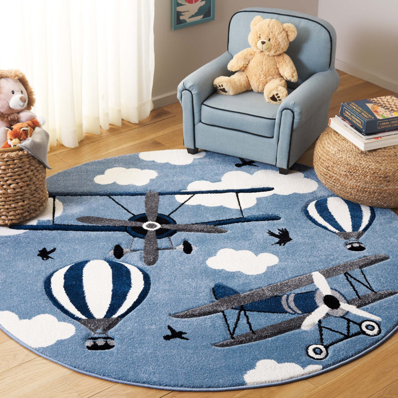 Akatlar Performance Graphic Print & Text Rug, Round 5'3"