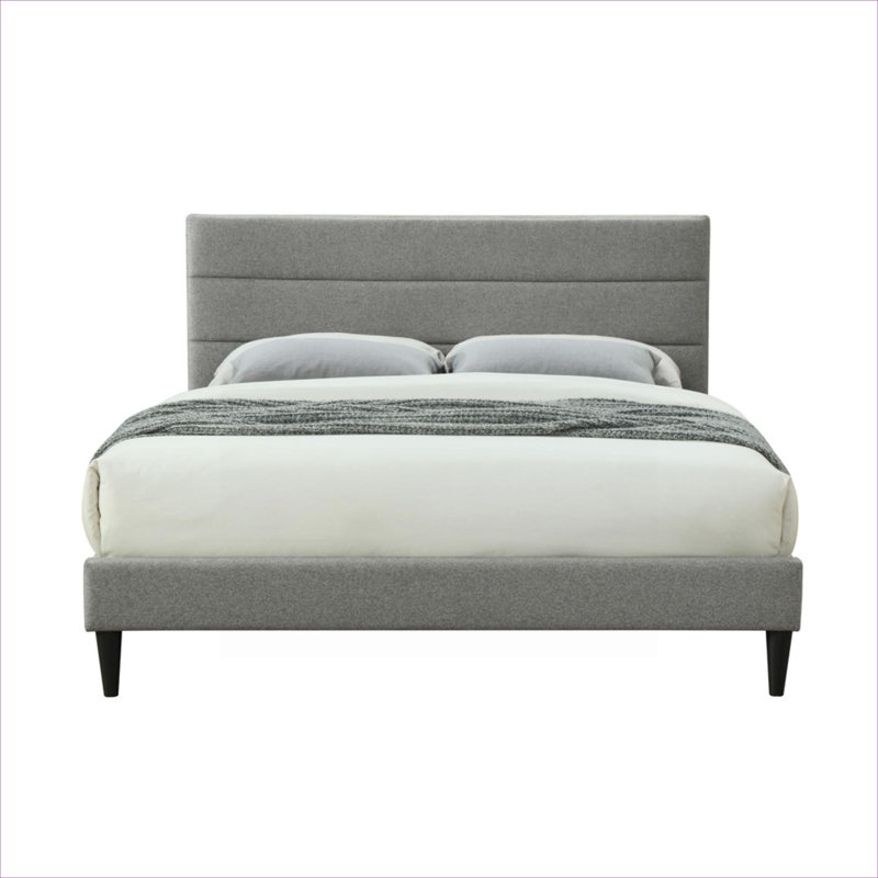 Upholstered Channel Style Twin Sized Bed Frame with Convenient USB Charging, Slate Gray Polyester Fabric, Twin