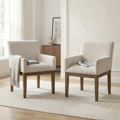 Transitional Brown Gray Upholstered Armchairs Set Of 2 Modern Farmhouse Dining Room Furniture(Only Dining Chairs)