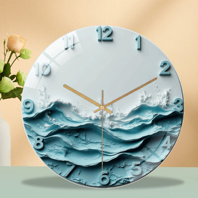 Ocean Wave Wall Clock 2D Art Home Decor Art - 12'' Modern Glass Wall Clock