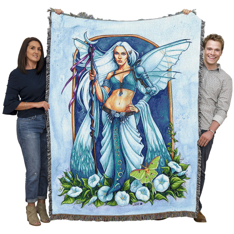 Pure Country Weavers Moon Flower Fairy Blanket by Jane Starr Weils - Gift Fantasy Tapestry Throw Woven from Cotton - Made in The USA (72x54)