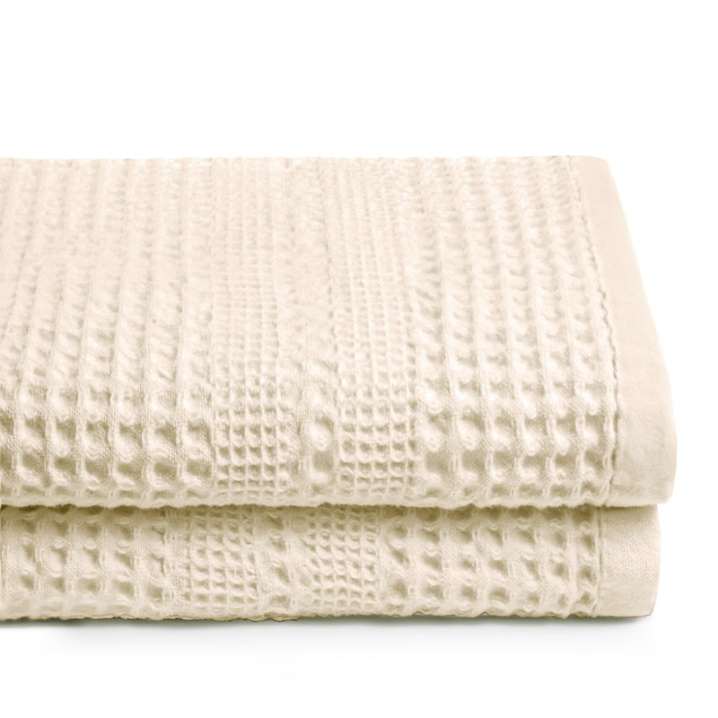 Waffle Bath Towel Set of 2 – Super Absorbent 100% Natural Cotton, Quick-Drying, Classic Style, Bath Towels - 2 Pack, Cream