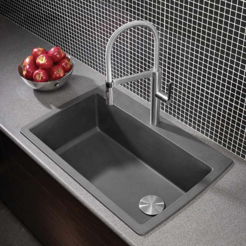 Évier de cuisine à simple montage en diamant 33,75 po SILGRANIT Diamond, Cendre